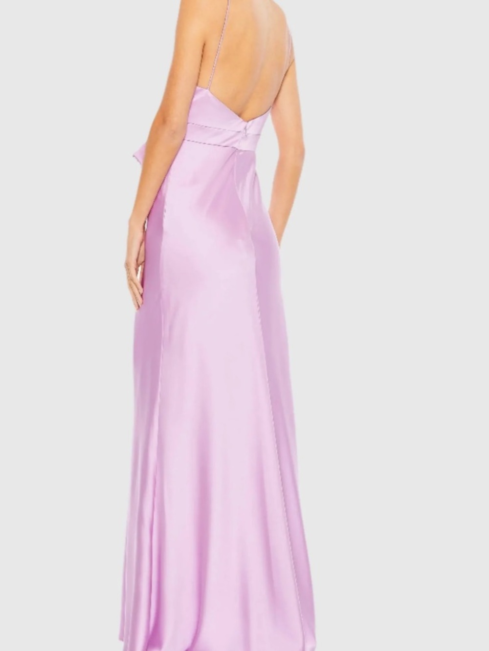 💜#70 BNWT Mac Duggal 68144 Lilac Satin Dress with Crystal-Embellished Bow - Picture 4 of 9